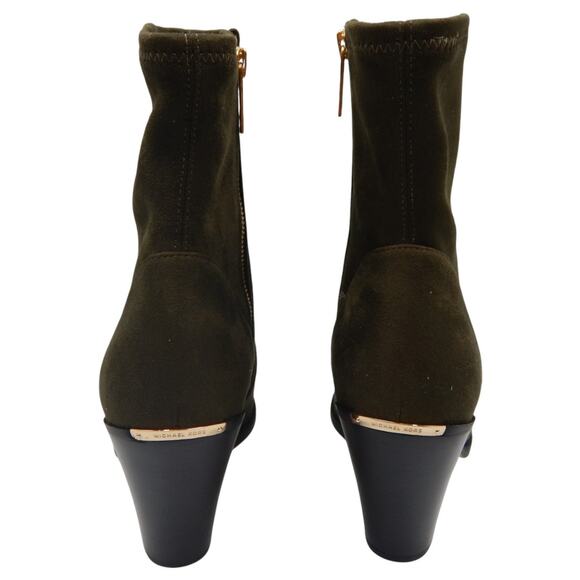 Michael Kors MK Dover Faux Suede Stretch Heeled Ankle Boots Booties Olive Sz 9M - Picture 5 of 13